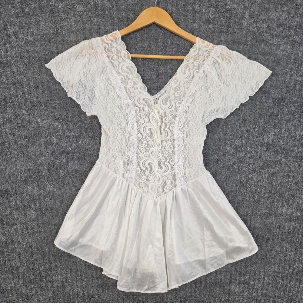 Cinema Etoile Nightgown Medium White Lace Babydoll Romantic Feminine Lingerie